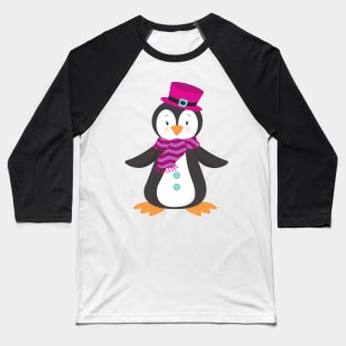 Cute Penguin, Penguin With Hat, Penguin With Scarf Baseball T-Shirt